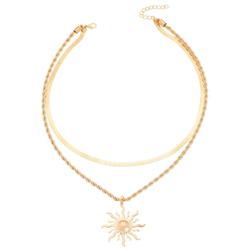 Европейская и американская трансграничная мода ожерелье с подвеской в виде подсолнуха и пламени, ювелирные изделия, легкая роскошь, креативная ниша, многослойное ношение, солнечное колье, цепочка для ключицы