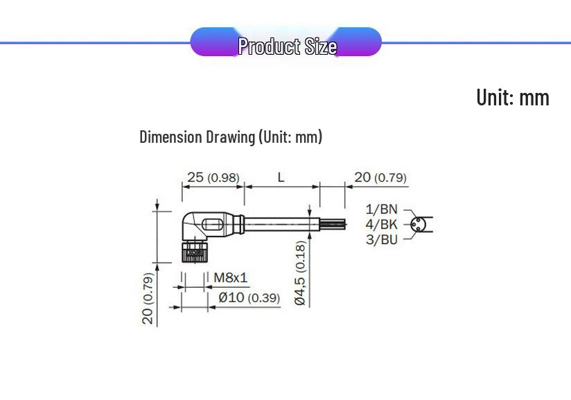 Оригинальный 3-жильный соединительный кабель YG8U13-050VA1XLEAX M8 - 5 м