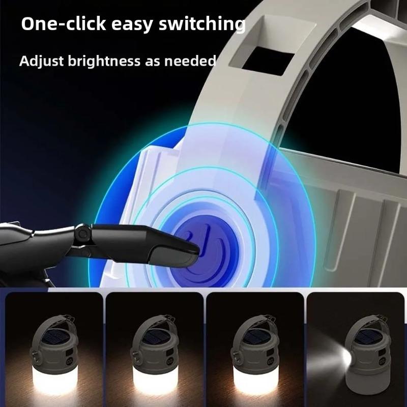 Solar Camping Light LED Rechargeable Hiking Lamp Waterproof Outdoor Flashlight Gear for Fishing Backpacking Tent Atmosphere Lamp