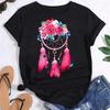 Summer Round Neck 3D Feather Dreamcatcher Print Top Fashionable Casual Short Sleeved Women's T-shirts