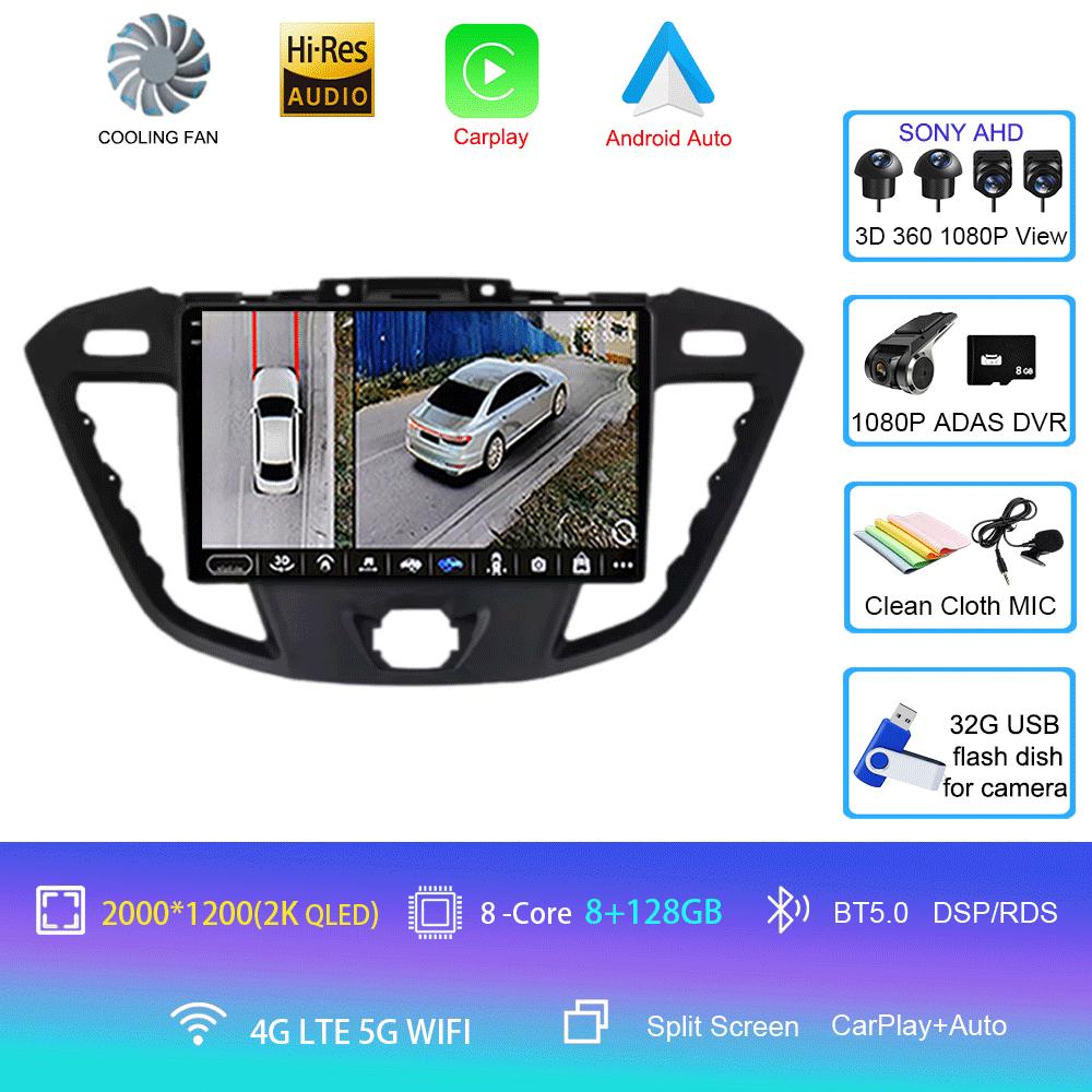 Автомобильное радио Android 14 для Ford Transit Tourneo Custom 2012 - 2021 Навигация GPS Мультимедийный проигрыватель Стерео Wi-Fi+4G Carplay BT 2DIN