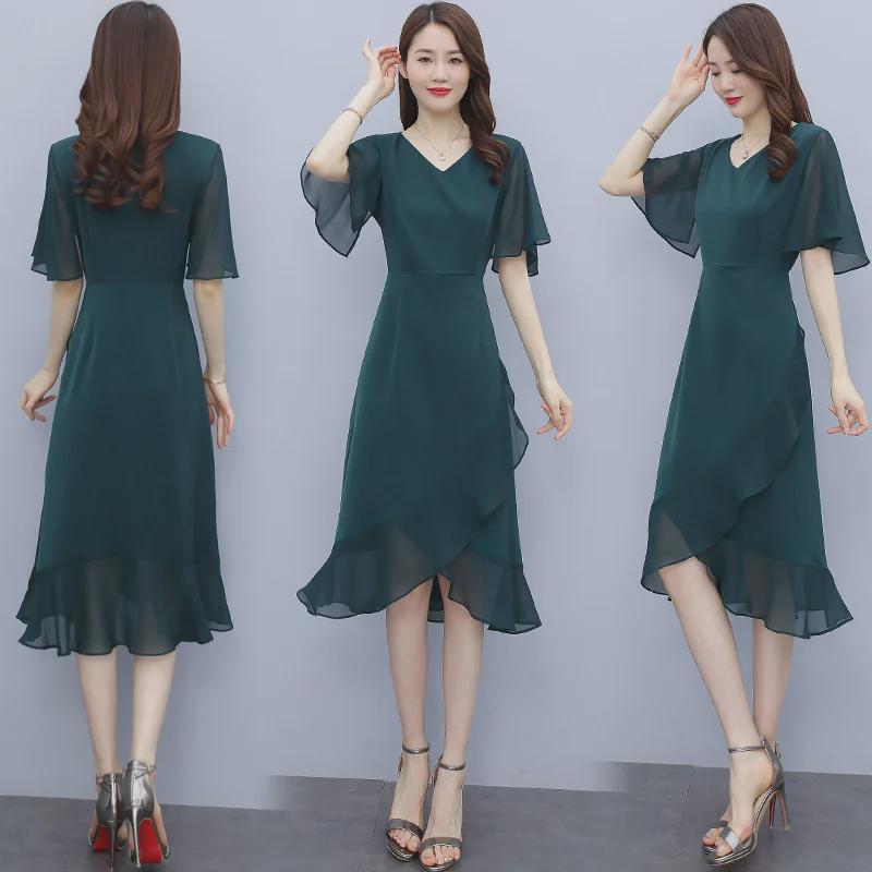 Elegant Summer 2021 Satin & Chiffon Long Dress