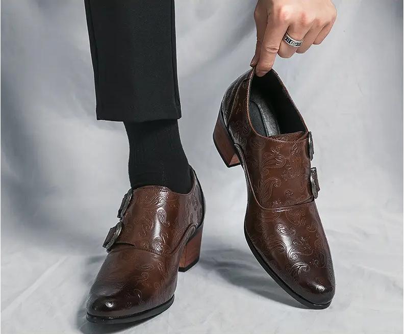 Модные мужские свадебные туфли Модные облегающие туфли с острым носком на высоком каблуке Дышащие кожаные туфли Классические винтажные мужские туфли