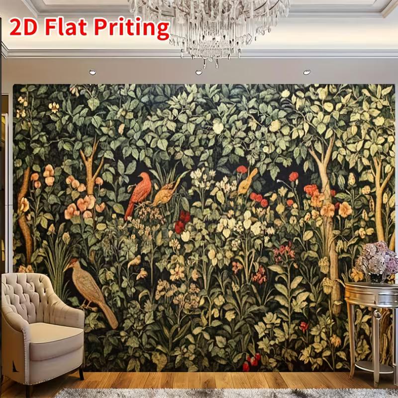 2D Medieval Floral and Bird Tapestry Backdrop Party Photo Background Cloth