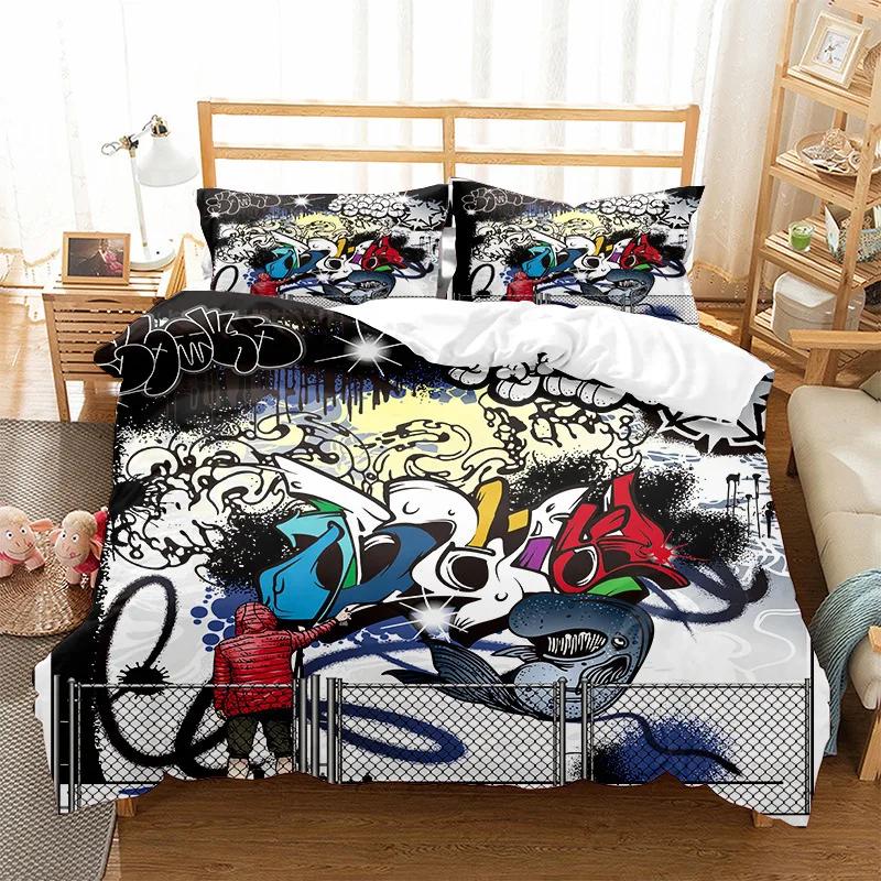 Принт Граффити Полный Комплект Пододеяльника Бесплатная Доставка Художественный Стиль Индивидуальность Постельное Белье 2 Человека Включает Пододеяльник + Наволочку