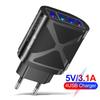 Светящийся 4-портовый USB-зарядник для мобильного телефона 3.1A - Адаптер US/EU/UK