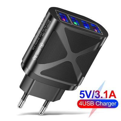 Светящийся 4-портовый USB-зарядник для мобильного телефона 3.1A - Адаптер US/EU/UK