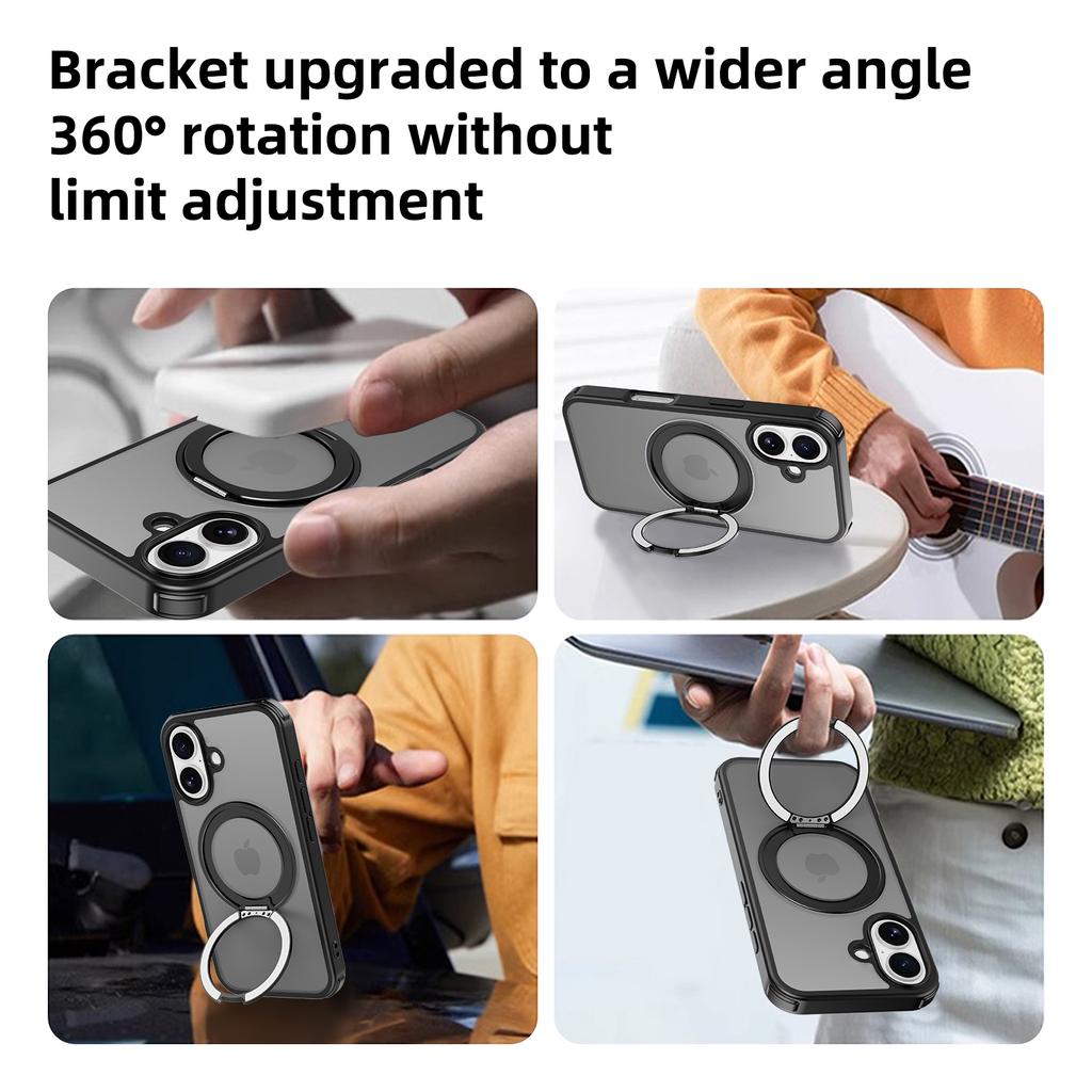 For iPhone 16 Case Compatible with MagSafe Ring Kickstand TPU+PC Back Cover