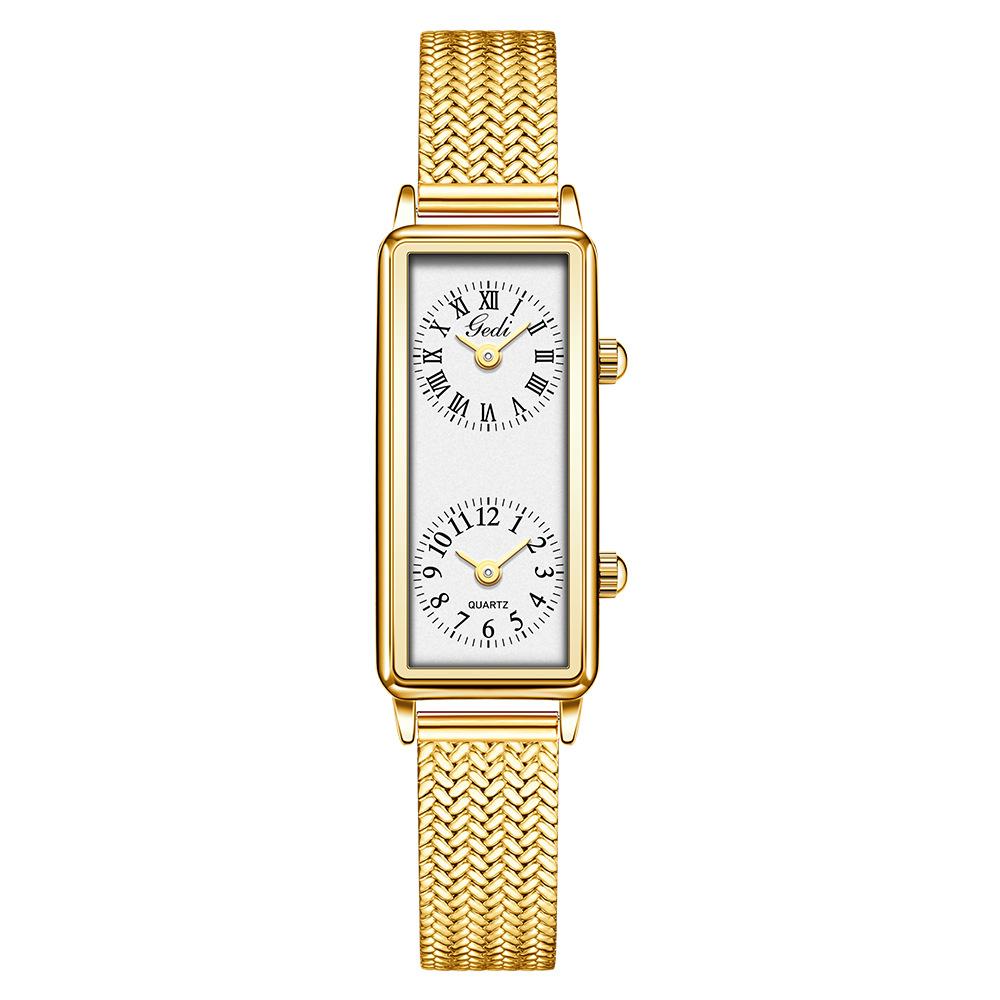 Creative Dual Movement Watch Women'S Retro Small Square Watch Women'S Dual Time Zone Niche High-End British And British Watch
