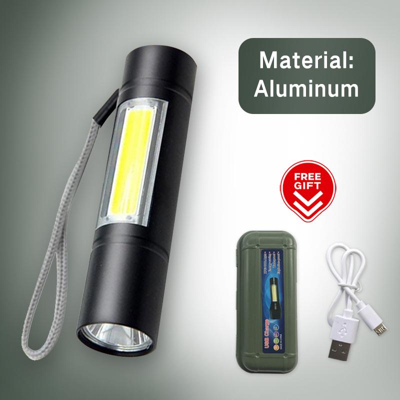 Portable LED Flashlight Zoom Focus Torch Lamp Rechargeable USB Lantern COB Built In Battery Q5 Waterproof Camping Lights