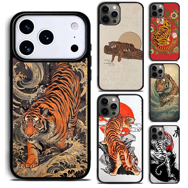 Японский чехол-тигр для iPhone 17 16 15 Pro Max Air 14 13 12 11 Plus Ударопрочный чехол