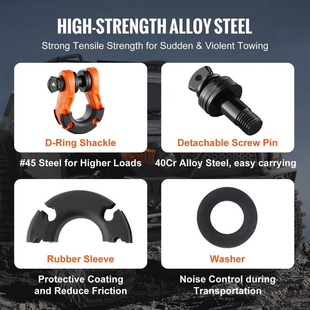 2 Pack 3/4" D Ring Shackle with 7/8" Screw Pin 66139 lbs Break Strength