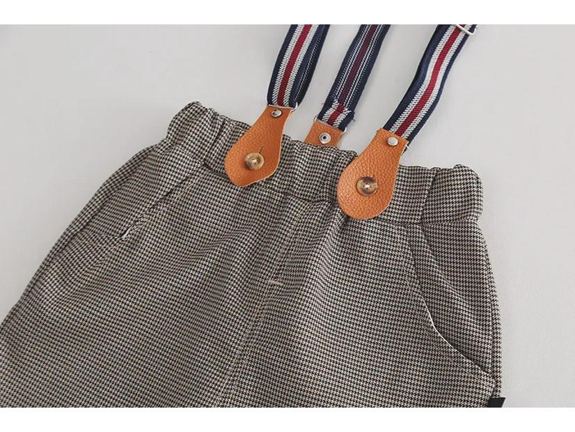 Детский комбинезон с галстуком-бабочкой в ломаную клетку - белая рубашка, комплект из двух предметов в корейском стиле