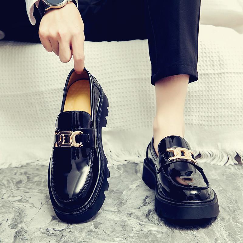 Кожаная обувь осень молодежь британский стиль платформа деловая туфли ленивые лоферы шапка обувь яркая кожа жених свадебная обувь