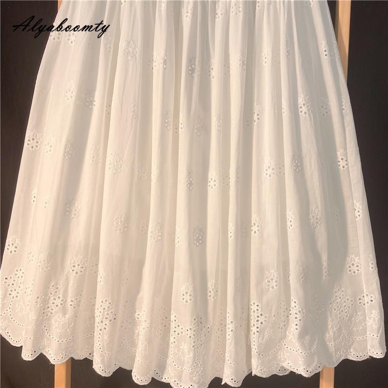 Японский стиль Mori Girl весна-лето женская белая юбка миди с высокой талией элегантная женственная женская юбка вышитые ажурные хлопковые юбки