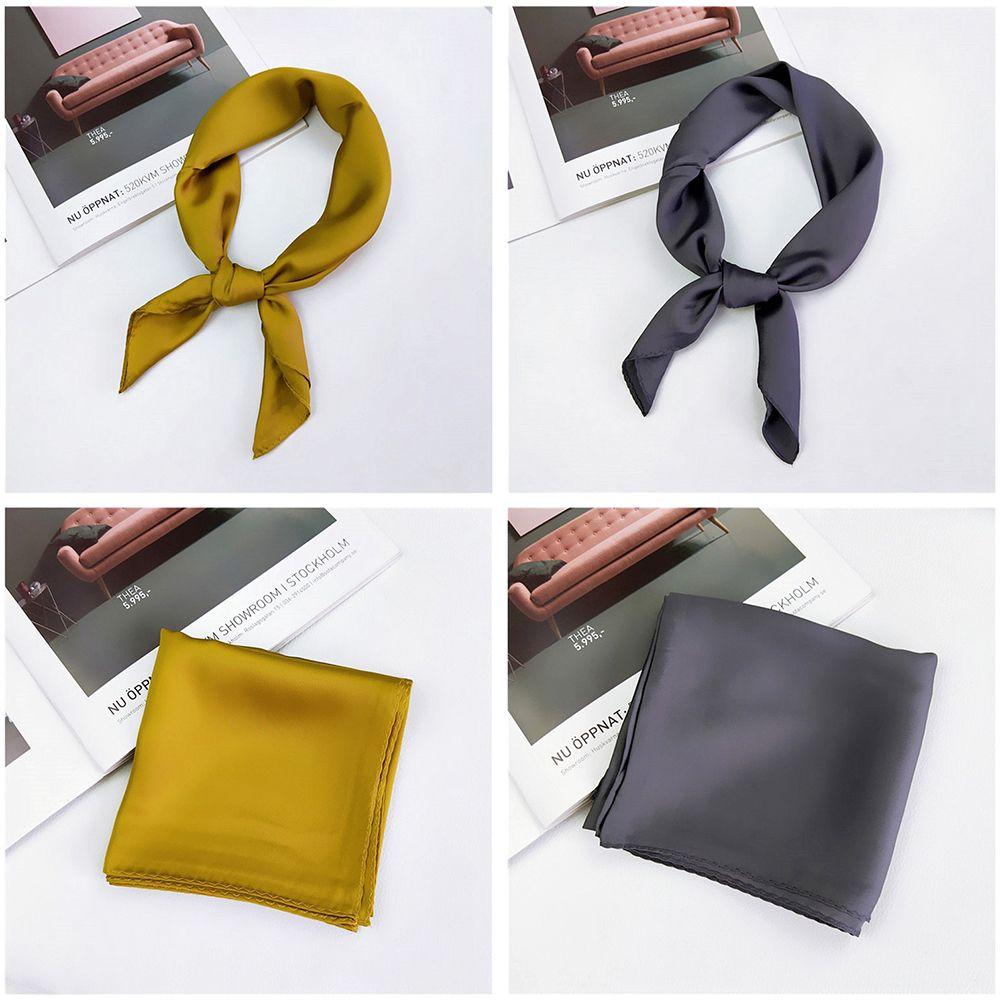 Fashion Solid Color Small Vintage Women Square Scarf Head Neck Silk Feel Satin Hair Tie Band