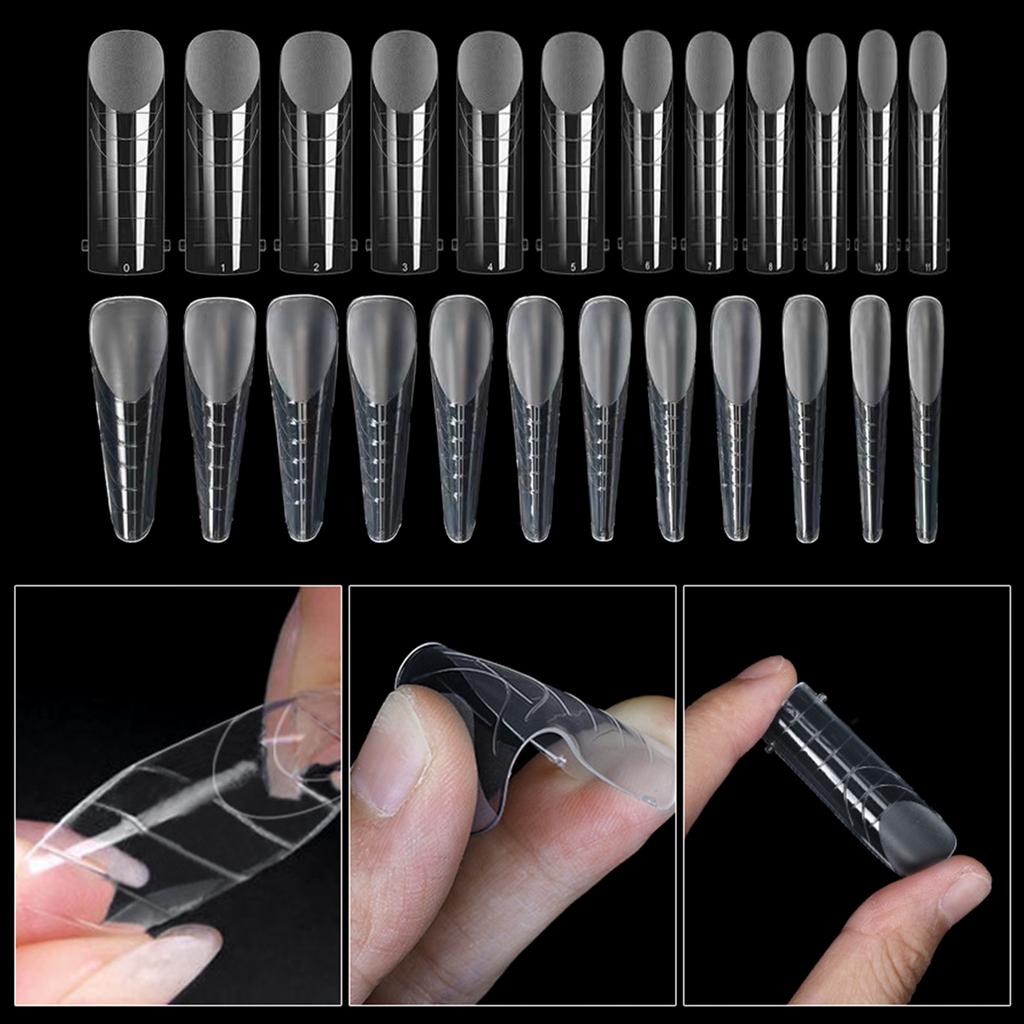 120PCS Clear Full Cover Dual Nail System Form UV Gel Acrylic Nail Art Mold Artificial Nail Tips with Scale for Extension