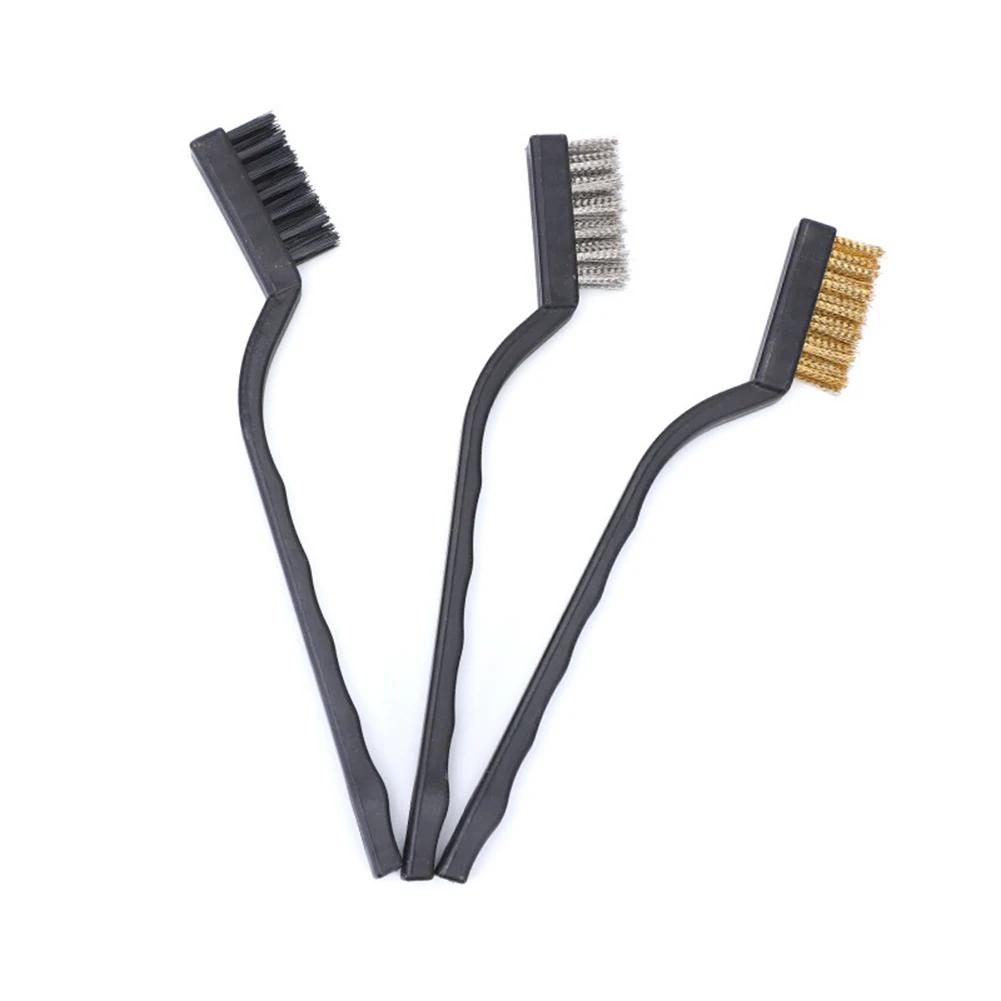 10-3pcs Wire Brush Set Steel Metal Brass Nylon Cleaning Polishing Rust Brush Metal Cleaning Grinder Fitter Machine Cleaner Tools