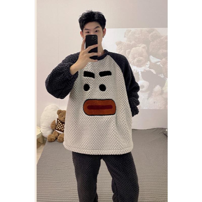 Фланелевая пижама Зимняя парная Теплая Пуловер Женская Теплая Коралловый флис Студенческая Повседневная Утолщенная Милая Домашняя одежда