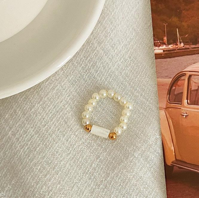 Кольцо с жемчугом, эластичное, женское, литературное, для ношения в несколько рядов, на указательный палец, высококачественное, ручной работы, ювелирное изделие