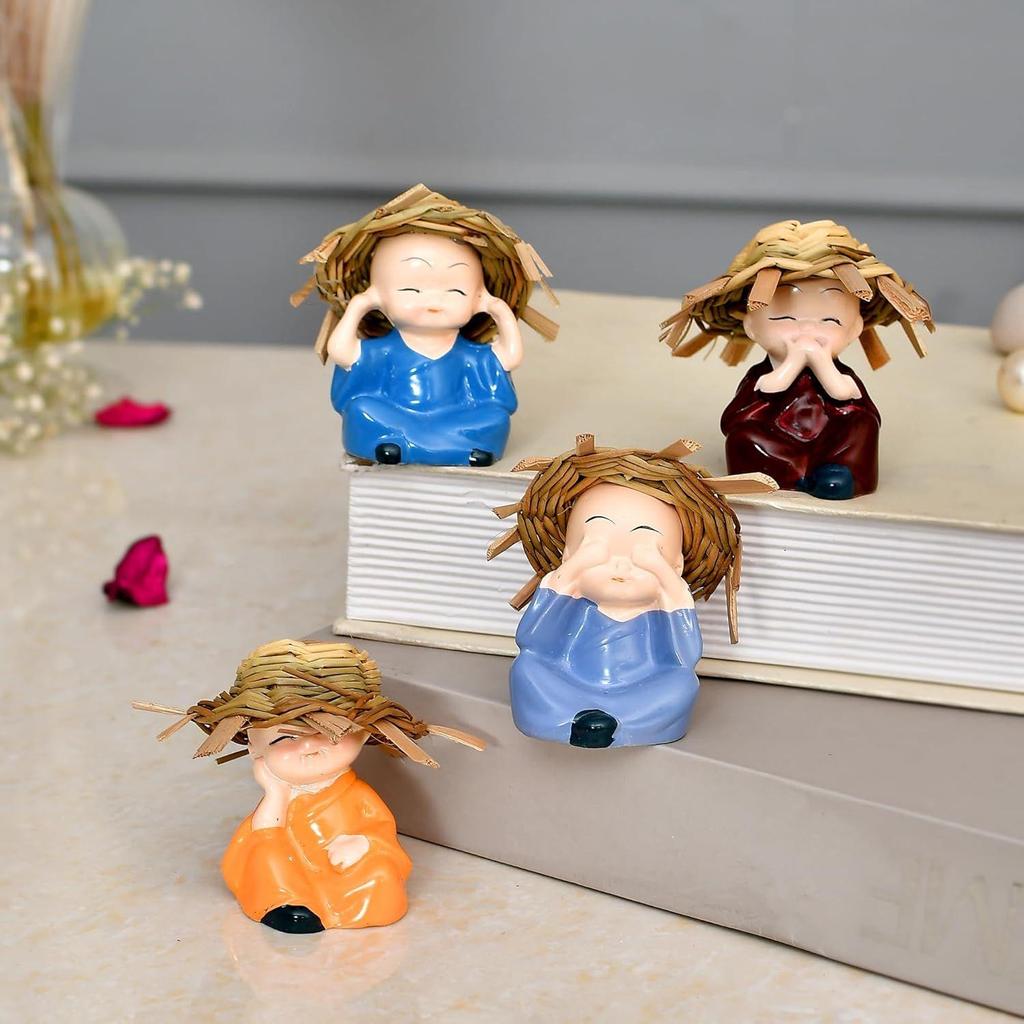 Baby Monk Buddha Set of 4- Statue Showpiece, Diwali Decoration Items Buddha for Table Decor Living Room Home Car Dashboard Decorative Items