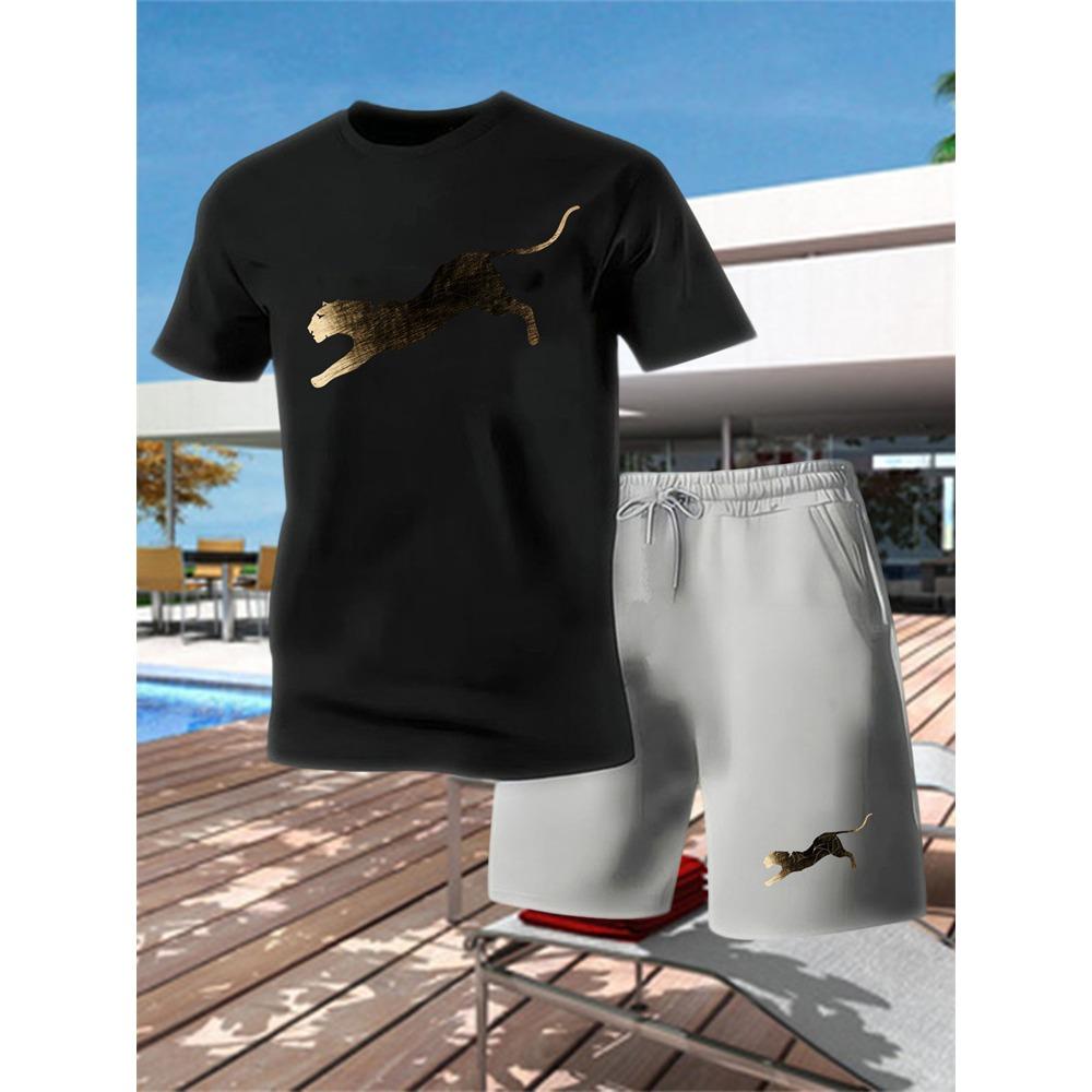 Summer Outdoor Sports Set Men's Breathable T-shirt and Shorts Casual Fashion Two Piece Set
