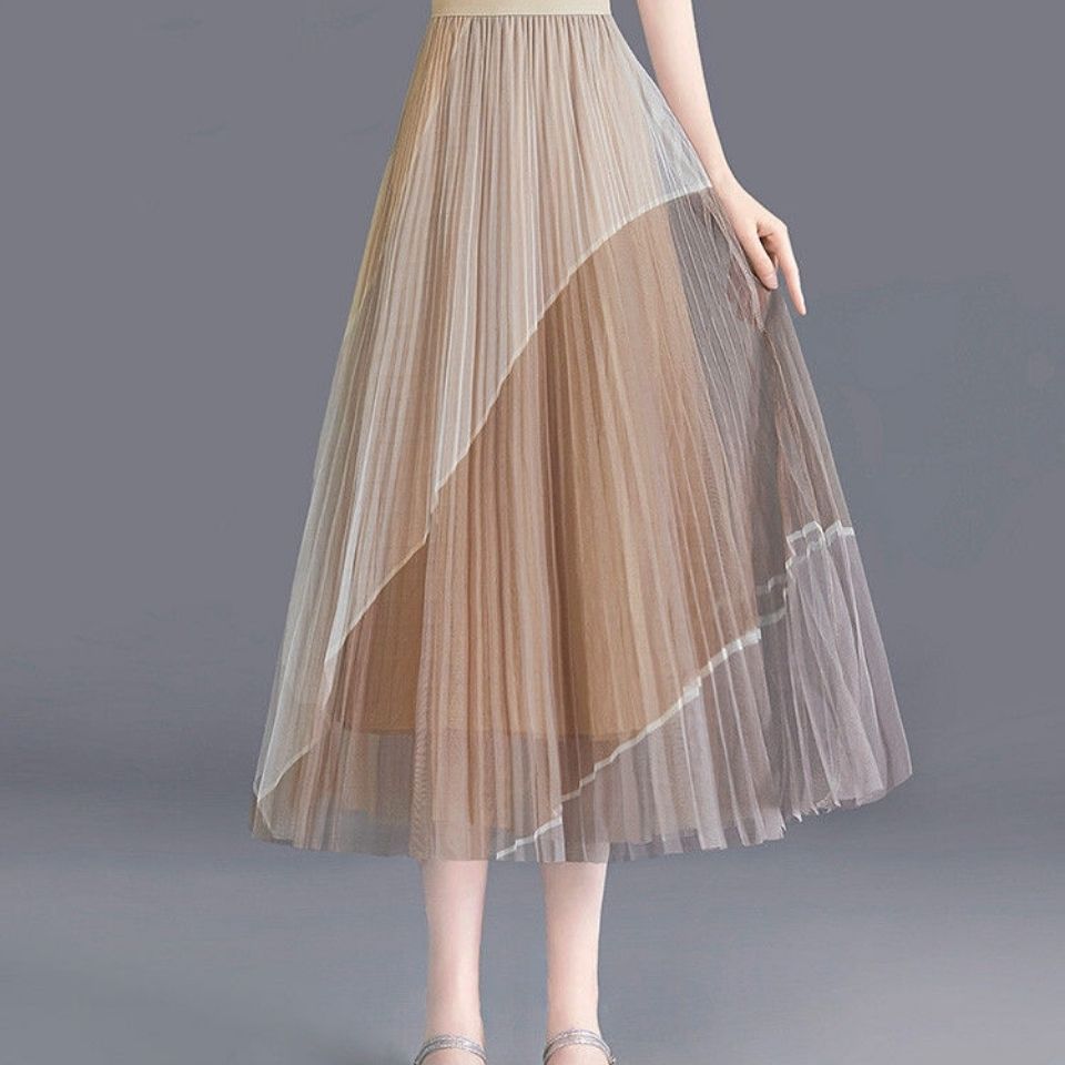 Элегантная женская тюлевая юбка, корейская модная сетчатая белая трапециевидная женская плиссированная юбка, летняя высокая талия