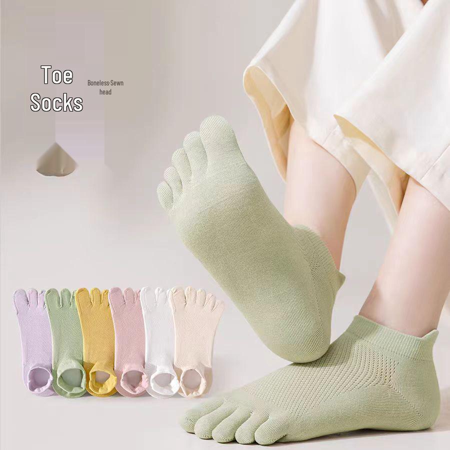 Женские дышащие хлопковые носки с пальцами - Летние тонкие, антибактериальные, против запаха, влагоотводящие, короткие спортивные носки