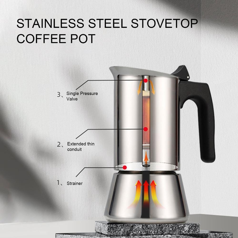 Silver Moka Pot Stainless Steel Stovetop Espresso Maker Stovetop Moka Pot Coffee Making