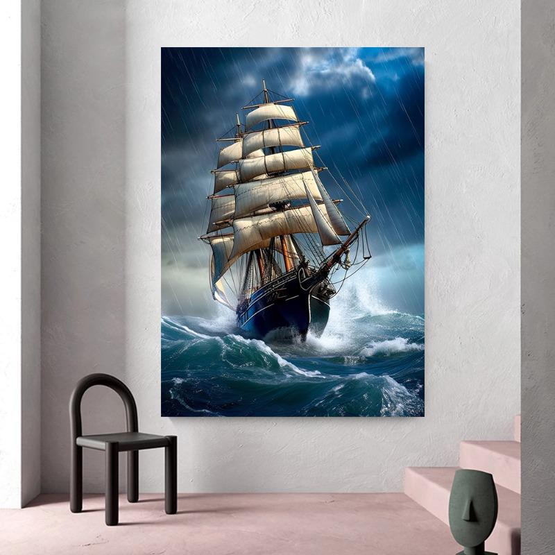 Винтажный Парусник Парусный Пейзаж Постер Печать на Холсте Винтажный Океан Парусник Настенное Искусство Картина Домашний Декор Комнаты Cuadros