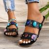 One-word Slippers Spring and Summer New Colored Gemstone Flat Sandals Women's Rivets Beach Slippers