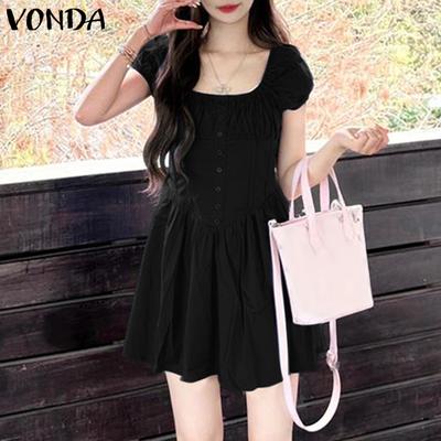 Женское платье-туника А-силуэта с пышными рукавами и приталенным поясом в повседневном стиле