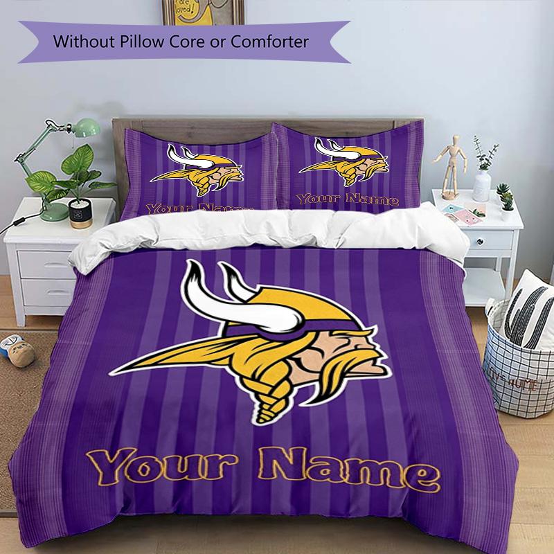 Vikings Fan Gear Custom Name Text Print 1Pc Bedding Set Duvet Cover With Two Pillowcases Soft Bed Linen For Household Bedroom