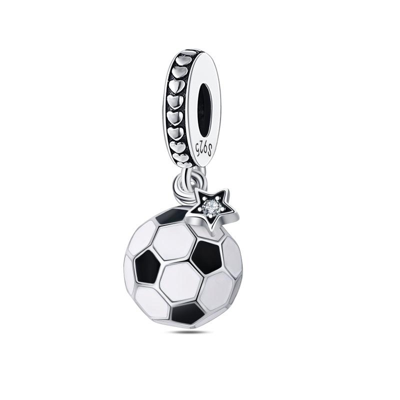Fashion 925 Silver Football Jersey Badminton Baseball Dumbbell Sports Charm Beads Fit 925 Bracelet DIY Birthday Jewelry