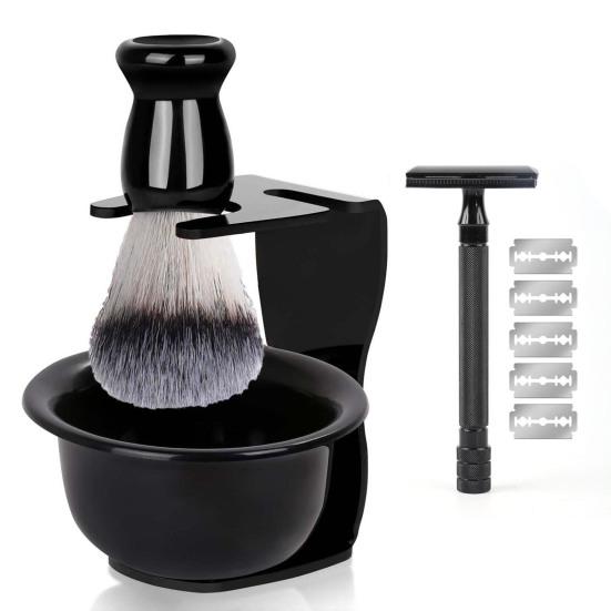 1 комплект для бритья для мужчин с бритвой, синтетической щетиной, помазком для бритья, мыльницей, подставкой, набором инструментов для влажного бритья для мужчин, подарком мужу и отцу