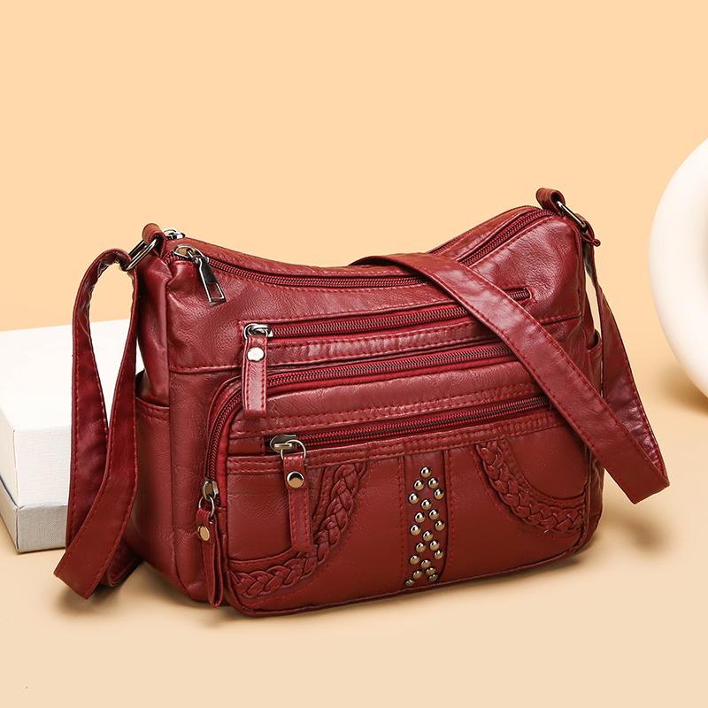 Женская сумка из ПУ Мягкая кожа Многослойная Однотонная Сумка через плечо Сумка для мамы AVE