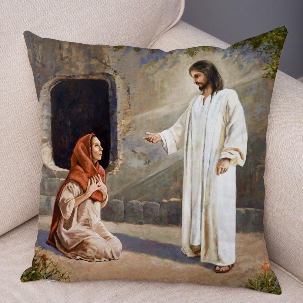 Vintage Jesus Christ Cushion Cover for Sofa Home Decor Colorful Cartoon Christ Savior Pillow Case Soft Plush Pillowcase xcm