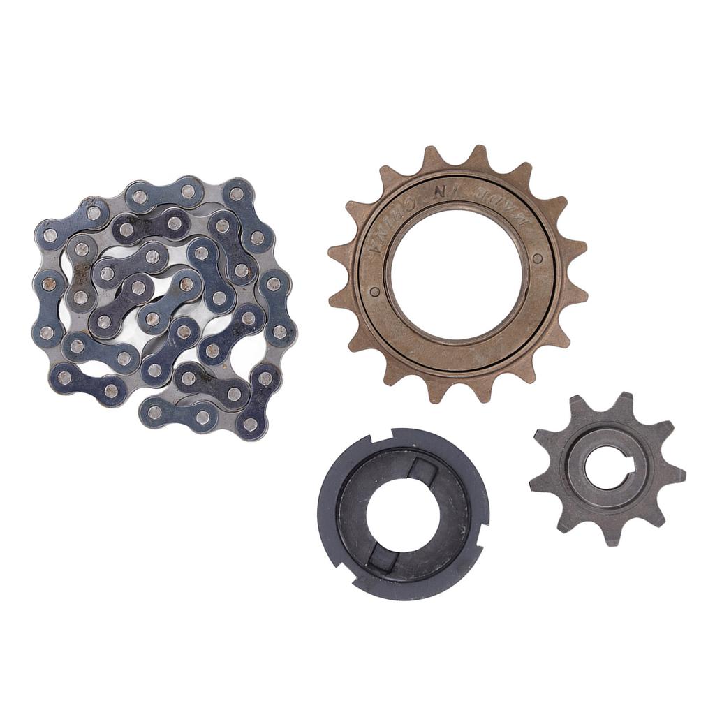 Metal Steel 410 16 Tooth Freewheel 38 Link Chain 9 Tooth Sprocket Set for Bike Bicycle