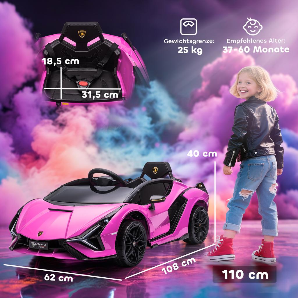 Детский электромобиль, Lamborghini, 3-5 км/ч, Пульт дистанционного управления, для 3-5 лет, Розовый