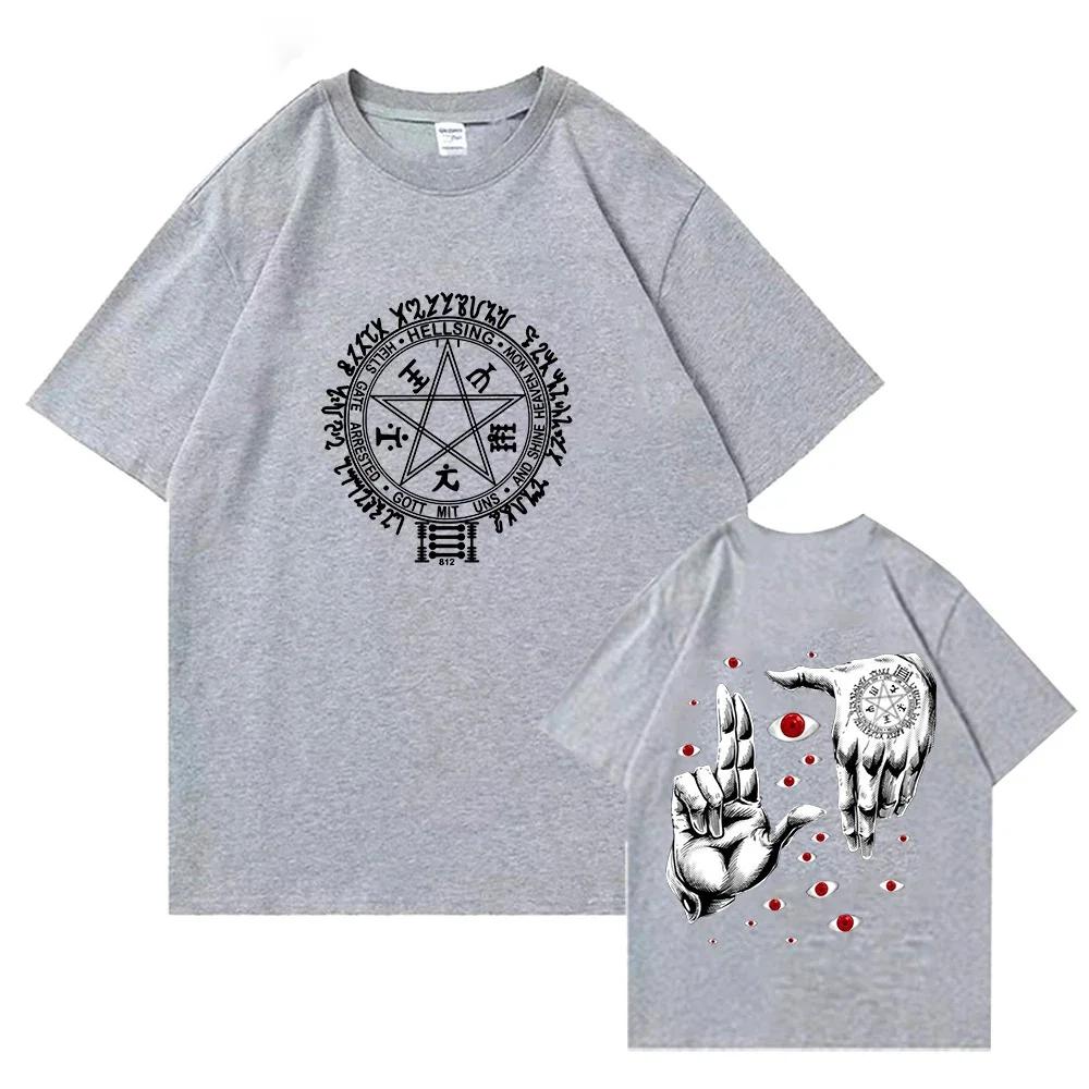Футболки аниме Hellsing Ultimate Мужская одежда Графическая манга Глаза Алукарда Футболки Harajuku из хлопка Унисекс Летний топ Мужская уличная одежда