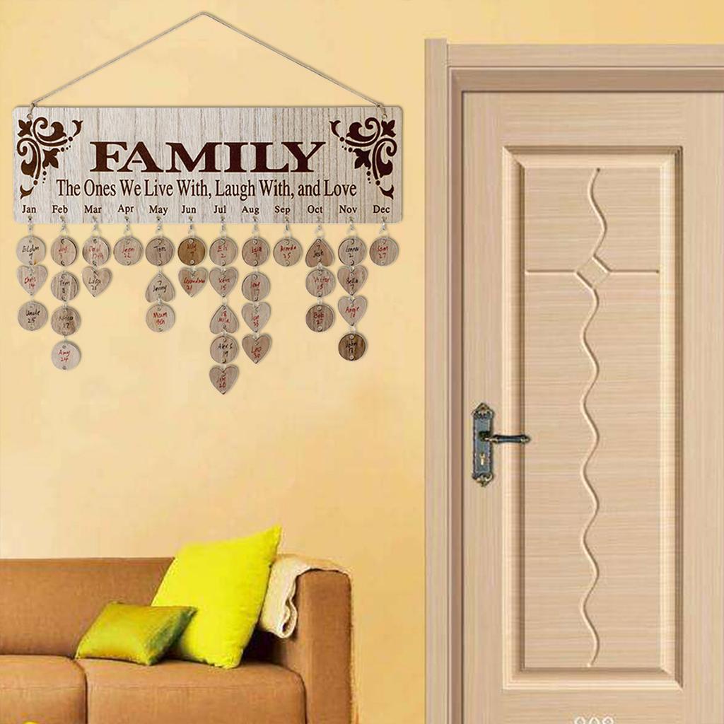 Wooden Calendar Hanging Ornament Wall Mounted Family Friends Birthday Reminder Message Board