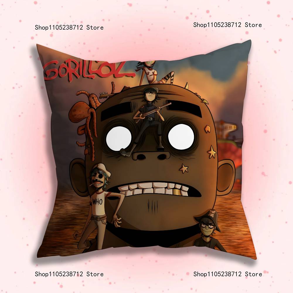 G-Gorillaz Rock Band Pillow Covers Cartoon Sofa Decorative Home Double-Sided Printing Short Plush Cute Cushion Cover