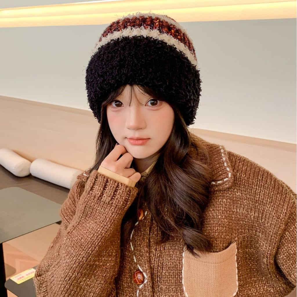 Осенне-зимняя женская милая шапка плюшевая новая вязаная шапка универсальная термозащитная шапка для ушей утолщенная модная студенческая шапка