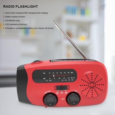 Многофункциональное аварийное радио с ручным заводом FM/AM/WB, портативное погодное радио, внешний аккумулятор, солнечная зарядка, со светодиодным фонариком
