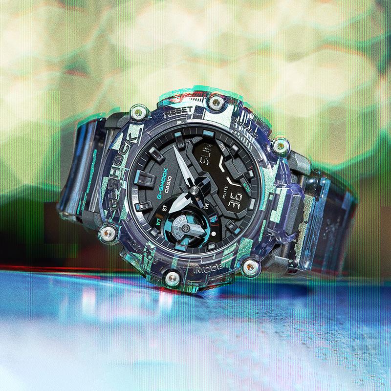 Casio G-Shock Спортивные водонепроницаемые часы с двойным дисплеем Кварцевый механизм Ремешок из смолы Унисекс часы Зеленые GA-2200NN-1APR