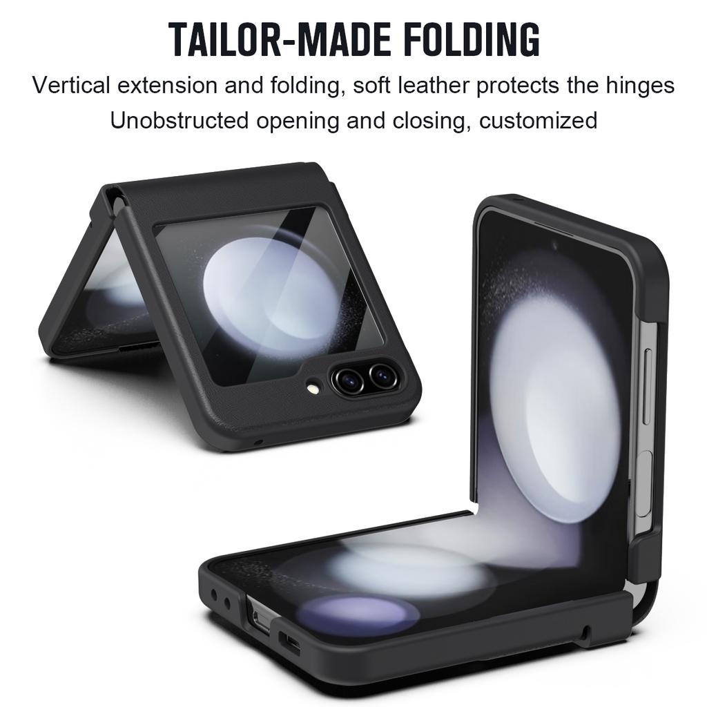 Для Samsung Galaxy Z Flip7 FE 5G/Flip6 5G Чехол Шарнир Кожа+ПК Чехол для телефона с защитной пленкой из закаленного стекла