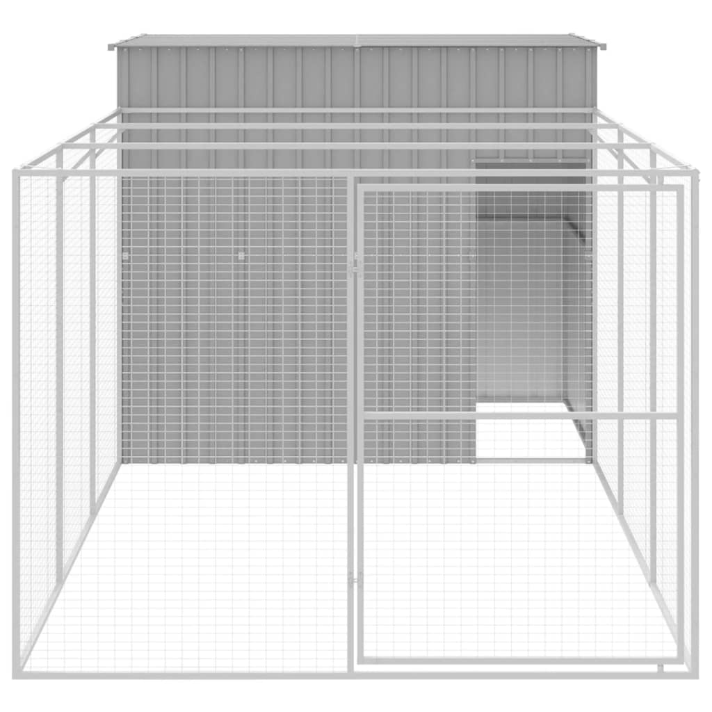 Dog House with Run Light Grey 214 x 457 x 181 cm Galvanized Steel