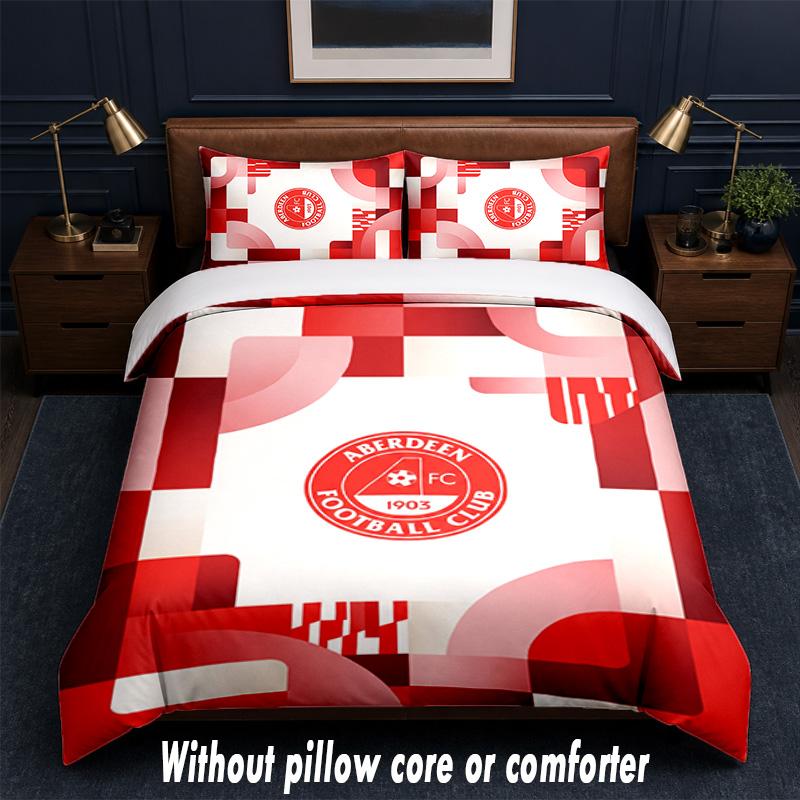 Aberdeen FC Design Bed Bedding Set 1 Duvet Cover + 2 Pillowcases Soft Breathable Household Bed Linens
