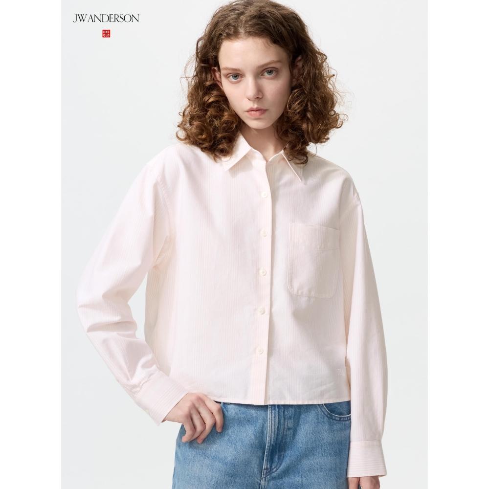 Uniqlo Рубашка Oxford с длинным рукавом в полоску