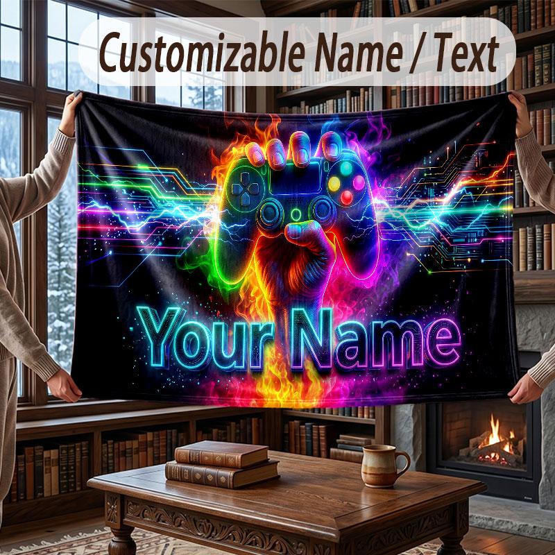 Neon Colorful Theme Throw Blanket Custom Name Text Personalized Blanket Soft Cozy Blanket for Home Sofa Bed